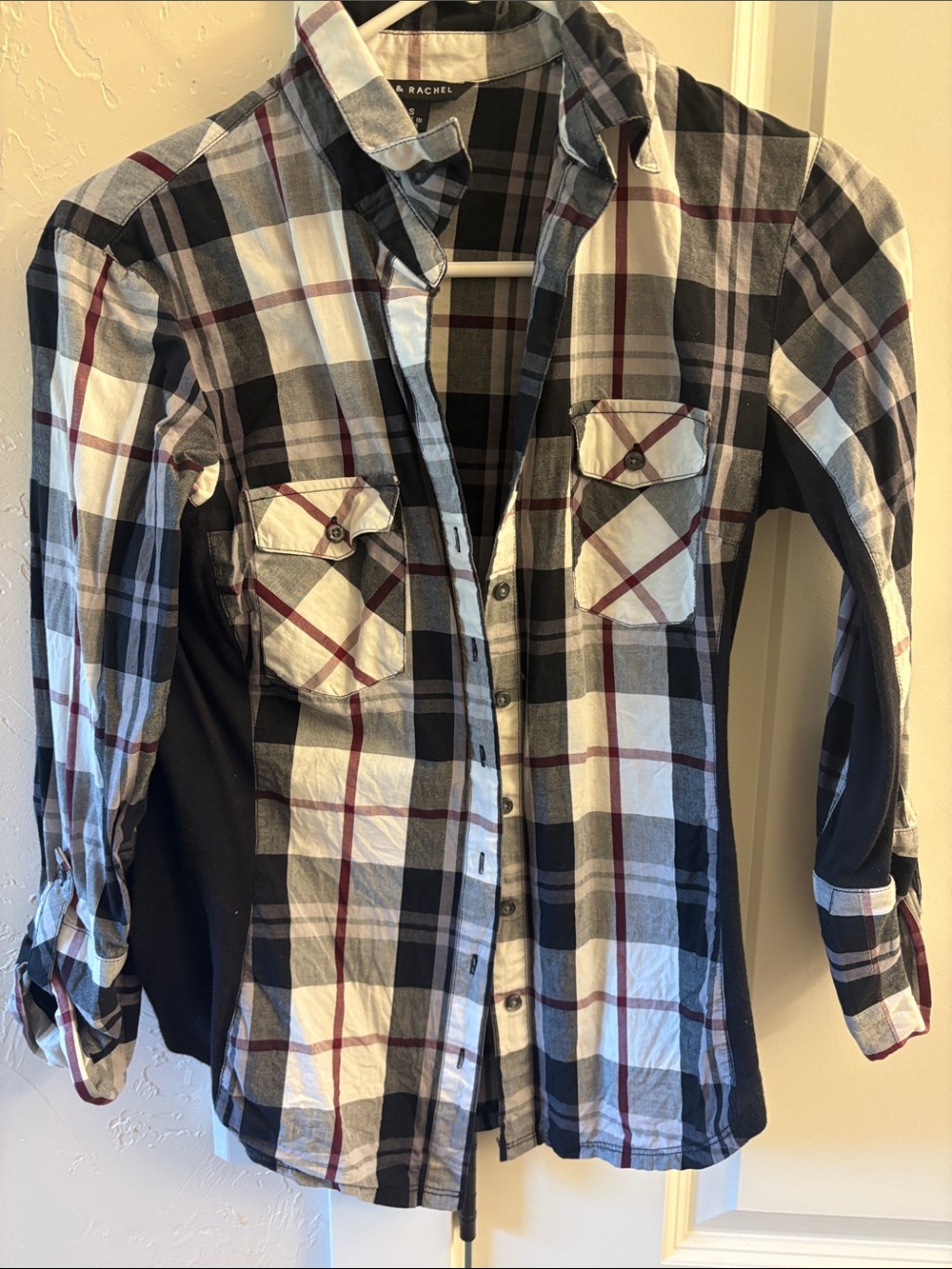 Rachel Black, White & Maroon Plaid Button-Down Shirt